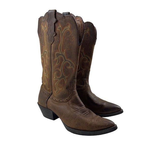 Justin Cowboy Boots Womens Brown Western Heeled Rodeo Boot Size 8 - Picture 1 of 10